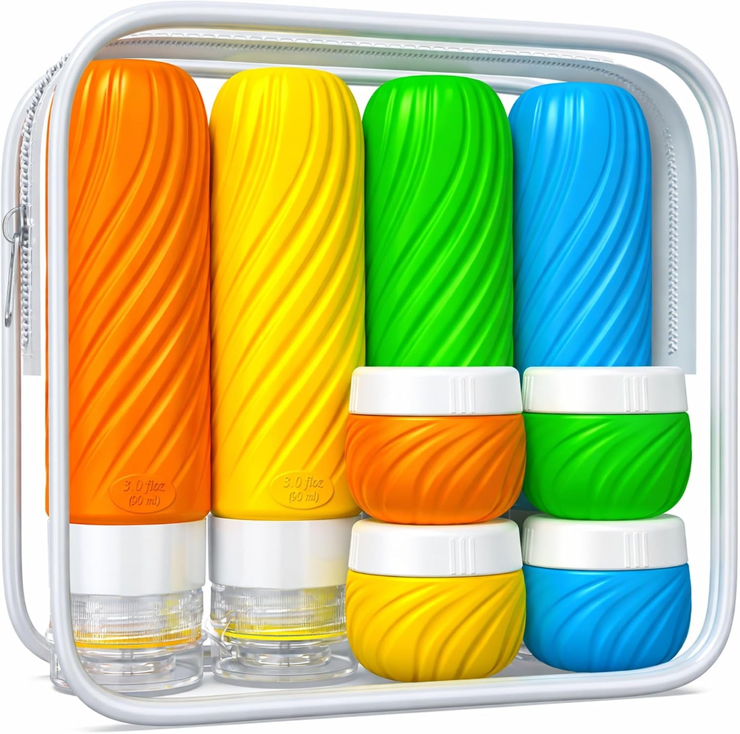 Botellas viaje TSA aprobadas 3oz silicona exprimible set 8
