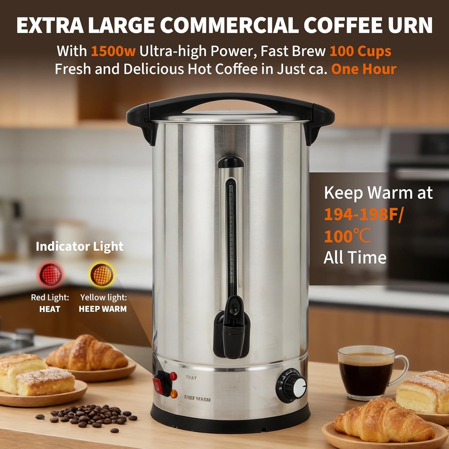 Cafetera de 14L acero inoxidable para eventos y catering
