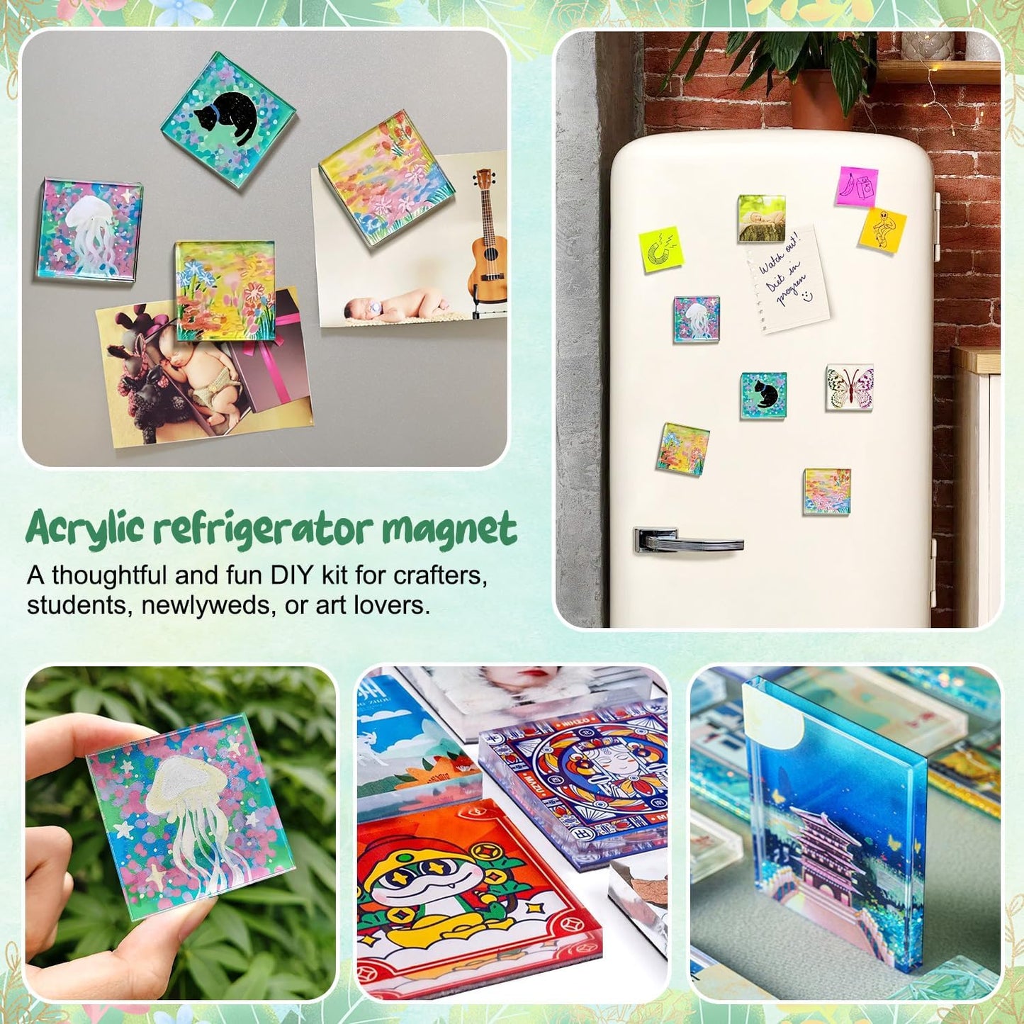 Kit de 20 imanes de nevera cuadrados de acrílico transparente con respaldo adhesivo