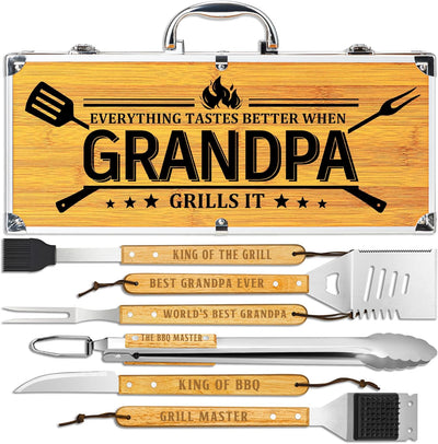 Kit accesorios barbacoa madera acero inox herramientas