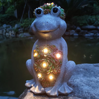 Estatua rana solar con 8 luces LED para jardín y hogar