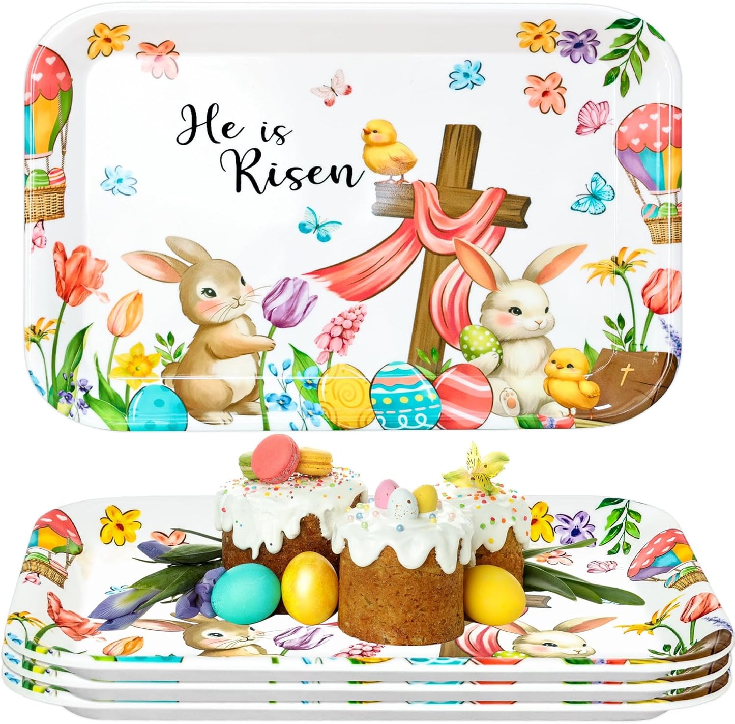 Bandejas de Pascua 13 x 10 pulgadas con diseños de conejo, huevo y flores