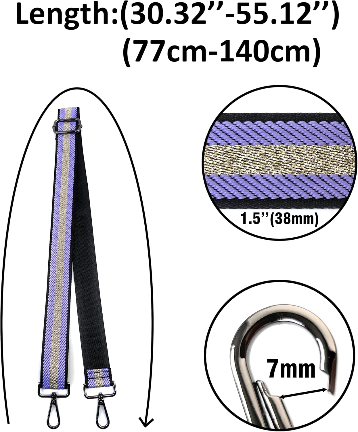 Correa bolso hilo morado y dorado 1-1/2 pulg ajustable