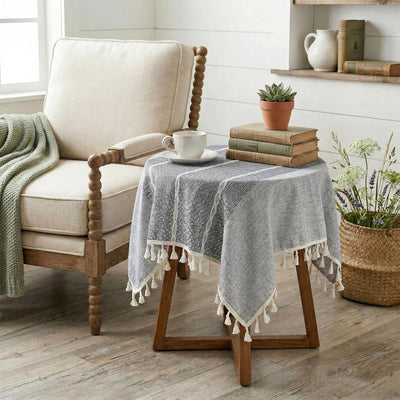 Mantel pequeño gris de 24 x 24 pulgadas, funda cuadrada rústica para mesita de noche