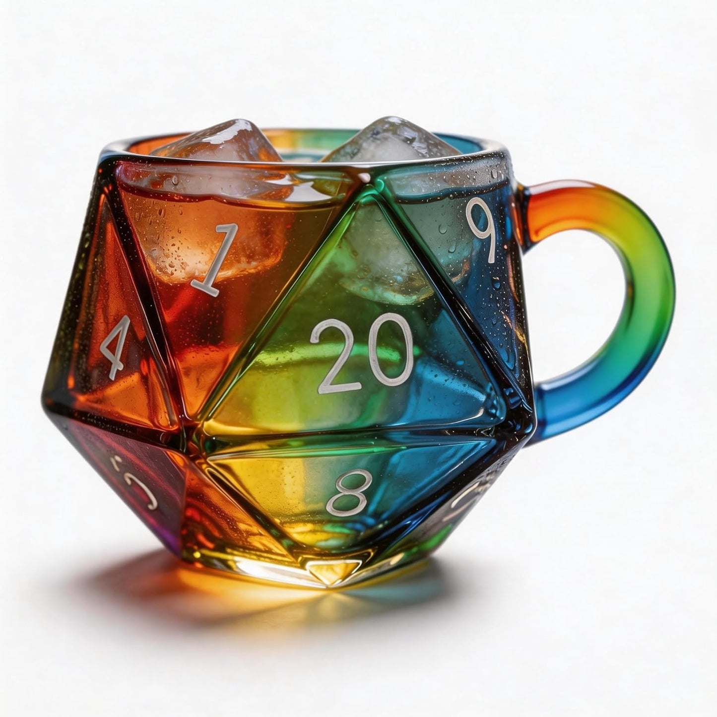 Taza vidrio dados RPG 3D pintada a mano coleccionable DND