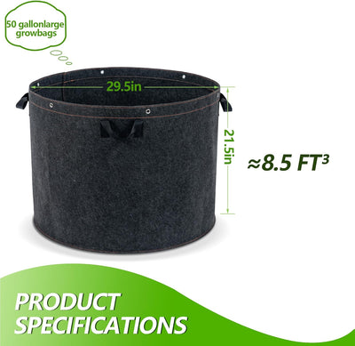 Bolsas cultivo 50gal 29x21pulg tela gruesa con asas para plantas