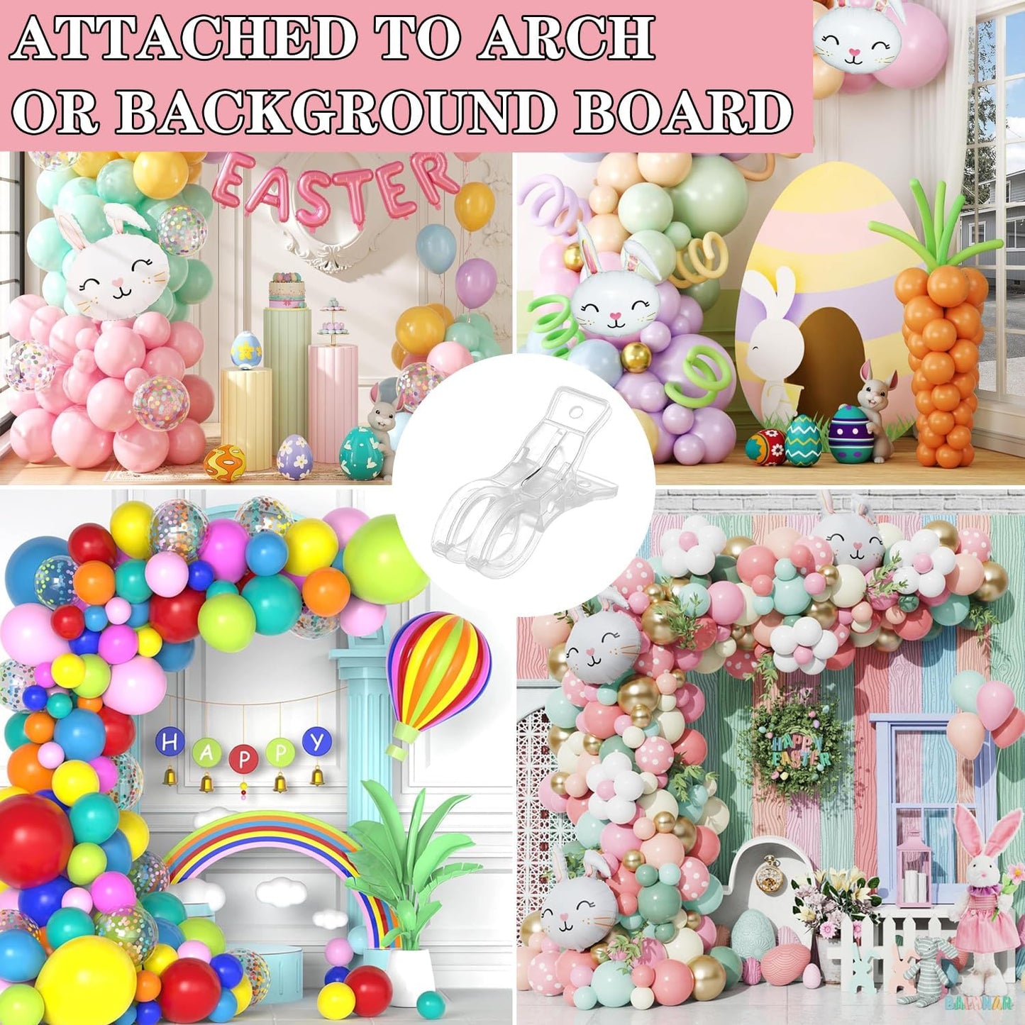 20 Clips Arco Globos Plástico Transparente 3.5pulg Para Decoración