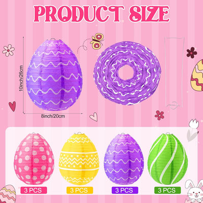 12 Pzas Decoraciones Pascua 10pulg Huevos Faroles Colgantes