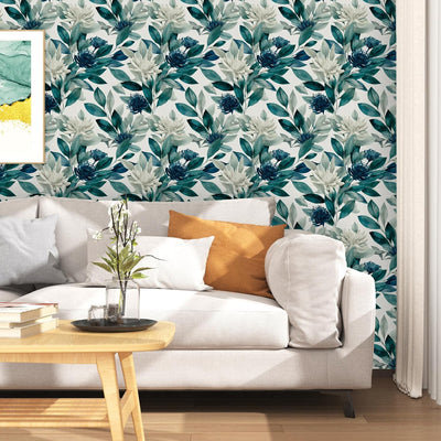 Papel tapiz floral verde oscuro autoadhesivo para dormitorio y sala
