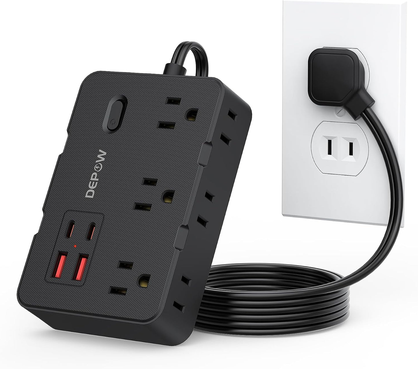 Regleta extensión 5ft 6 salidas 4USB C negro con protección