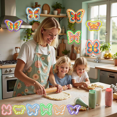 Juego de cortadores de galletas de mariposa de acero inoxidable, 6 piezas