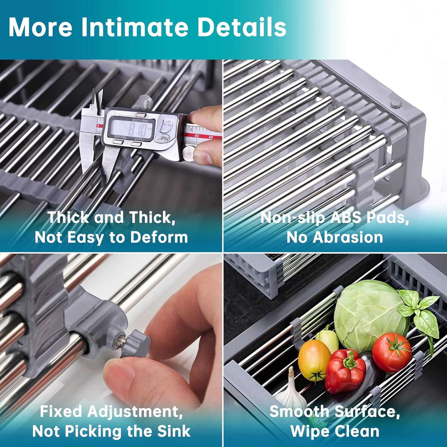 Escurridor de platos de acero inoxidable color gris expandible para encimera