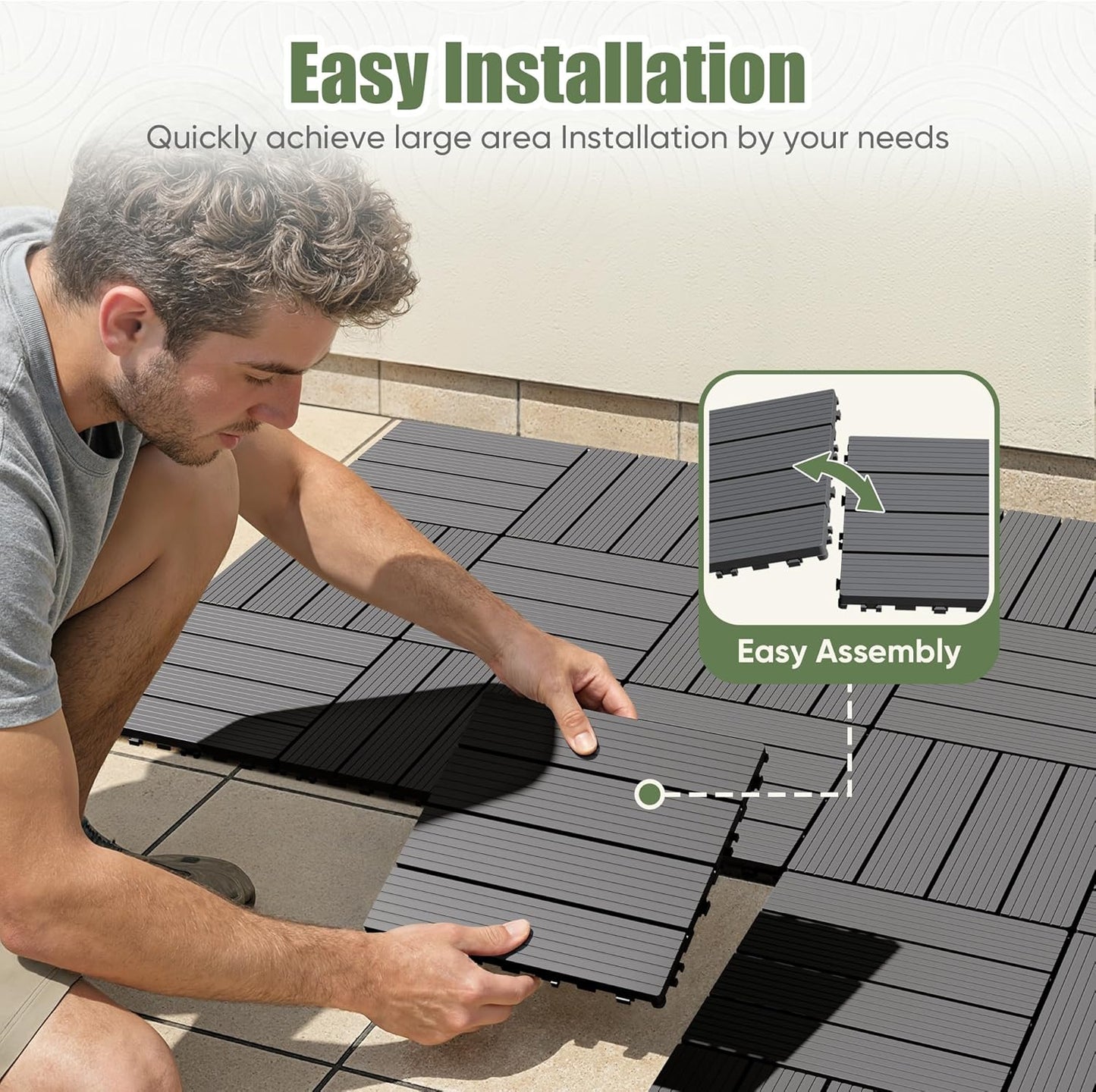 9 Azulejos Plástico Terraza 12x12pulg Impermeable Gris
