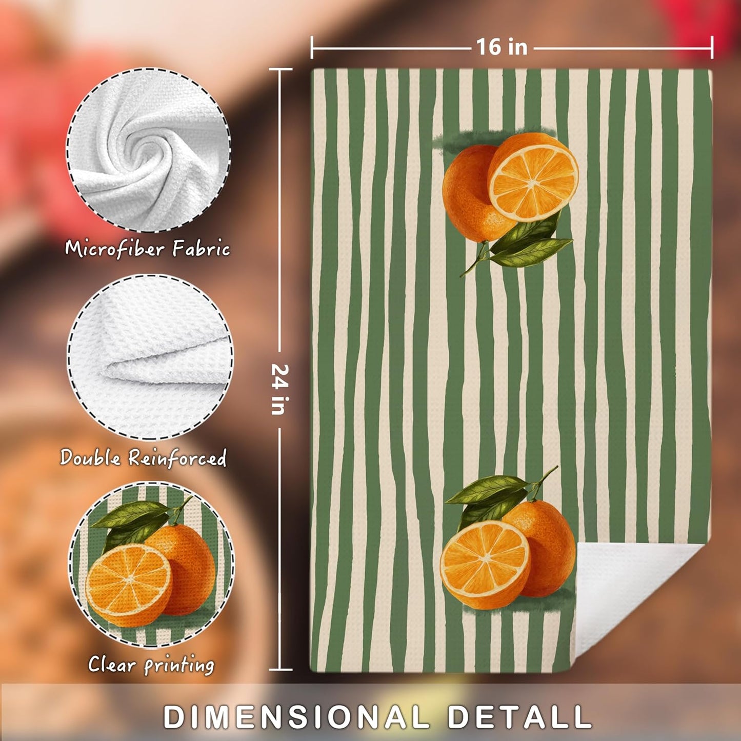 Toallas de cocina decorativas naranjas y verdes con rayas 16 x 24 pulgadas