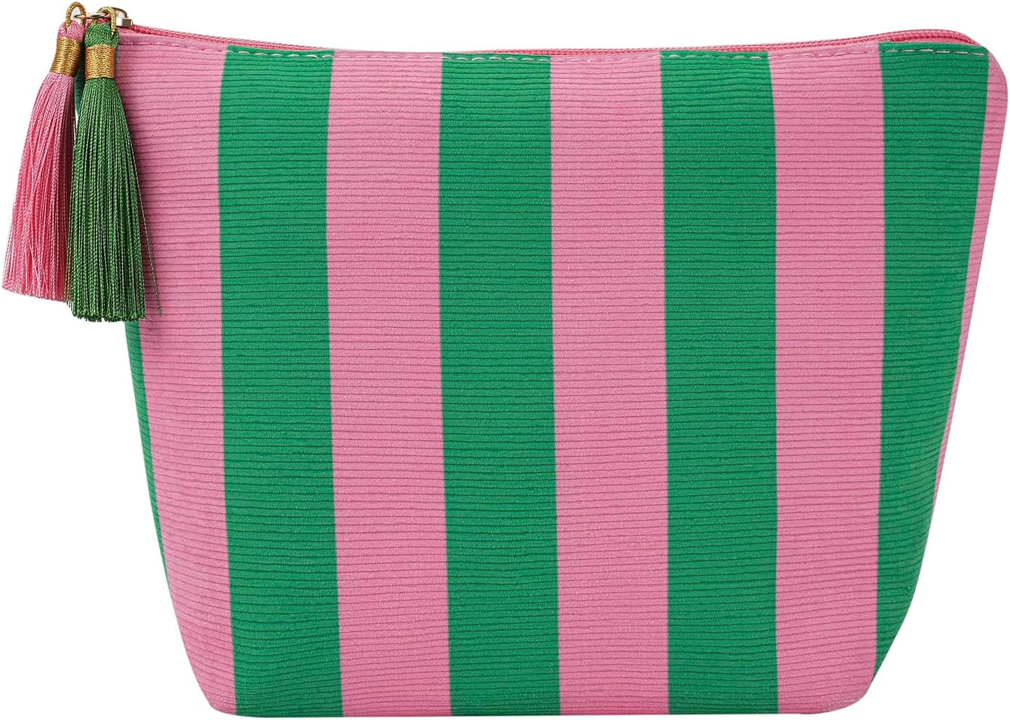 Bolsa maquillaje viaje pana patrón oso lazo con cremallera rosa
