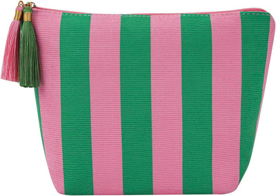 Bolsa maquillaje viaje pana patrón oso lazo con cremallera rosa
