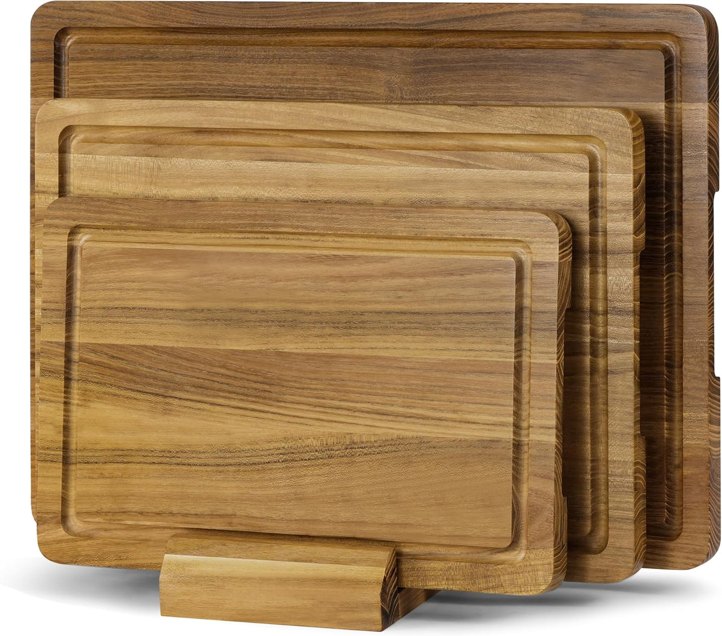 Set 3 Tablas Cortar Teca Soporte Ranura Profunda