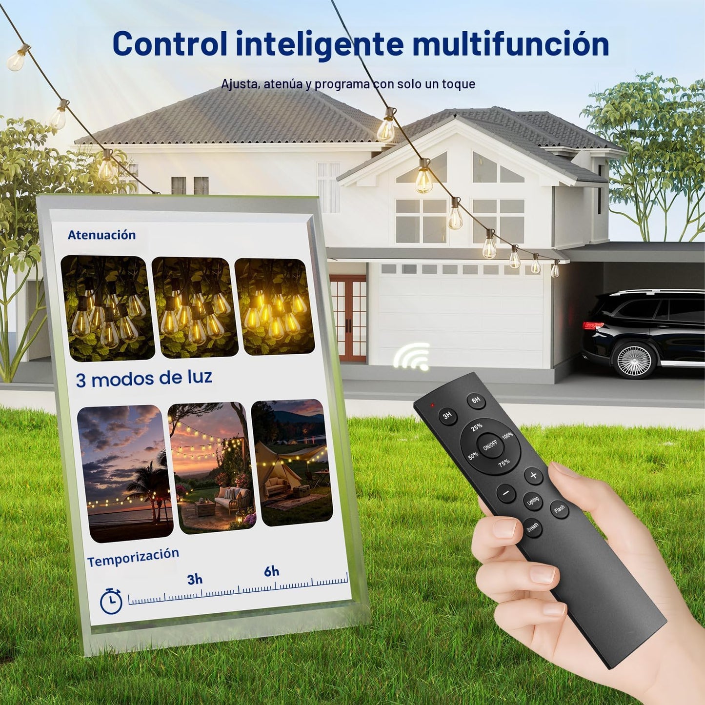 Tira luces exteriores 50ft 181 LED inastillables control remoto