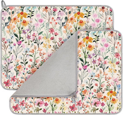 Tapete de secado de platos con flores, absorbente para cocina y encimera 18x24