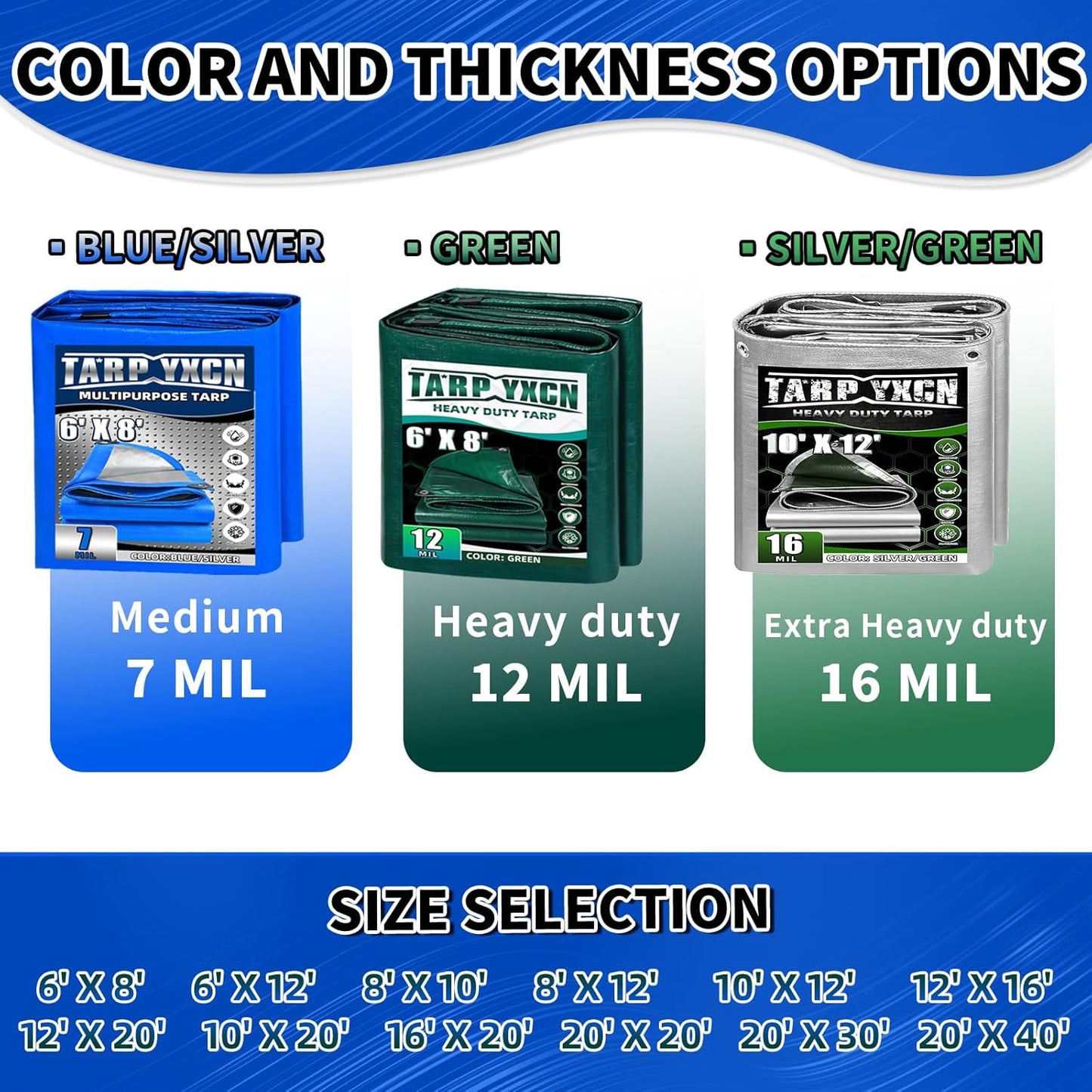 Lona 8x12ft 7mil polietileno impermeable UV resistente azul
