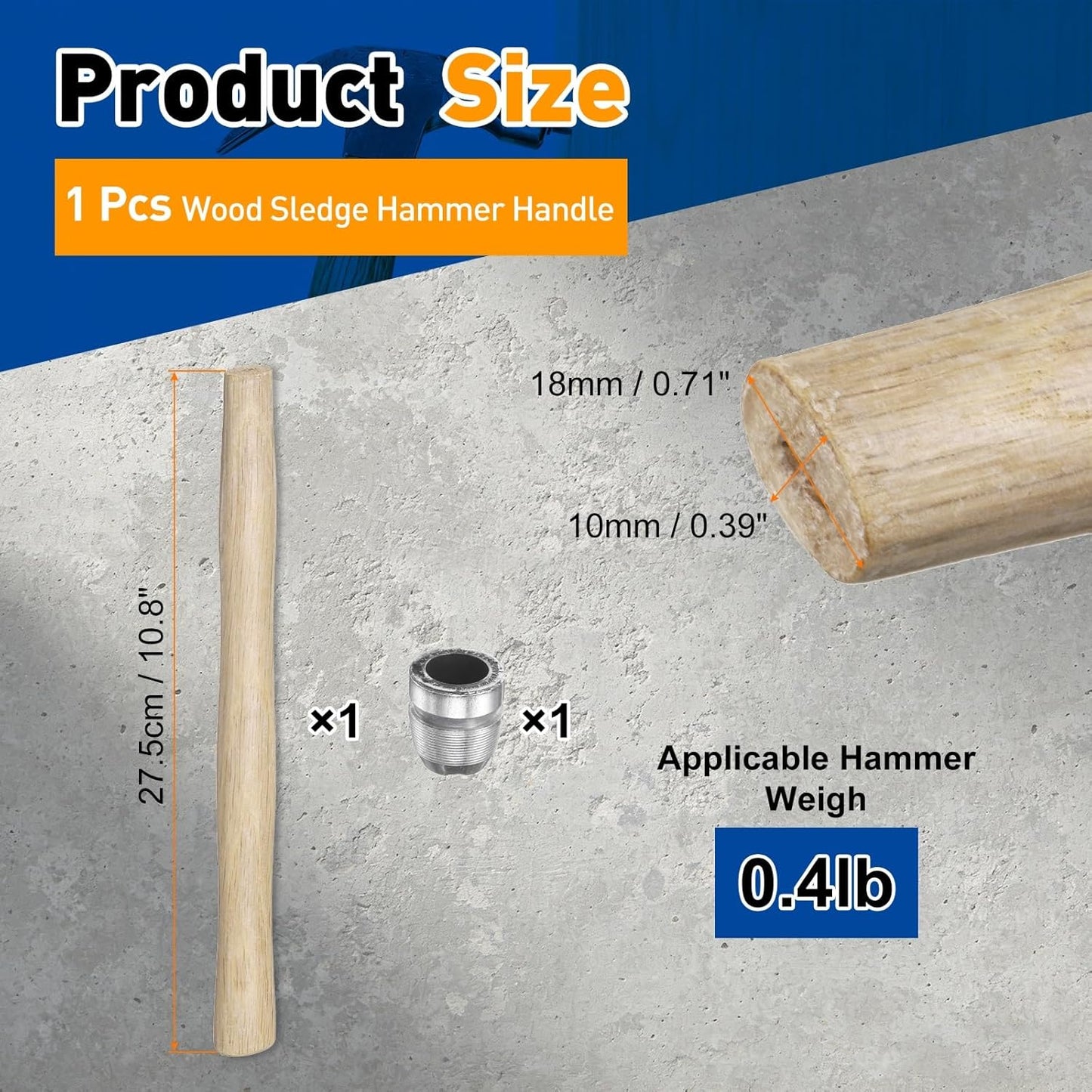 Mango martillo trineo madera 10.8pulg cuñas redondas