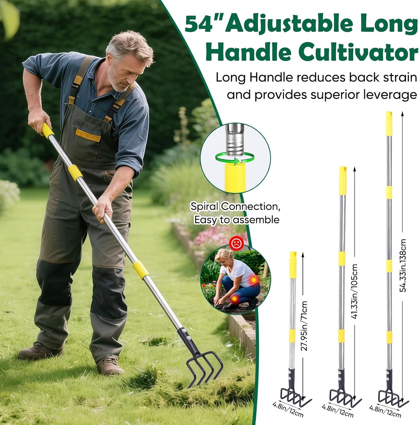 Cultivador mano jardín mango ajustable 4 dientes resistente