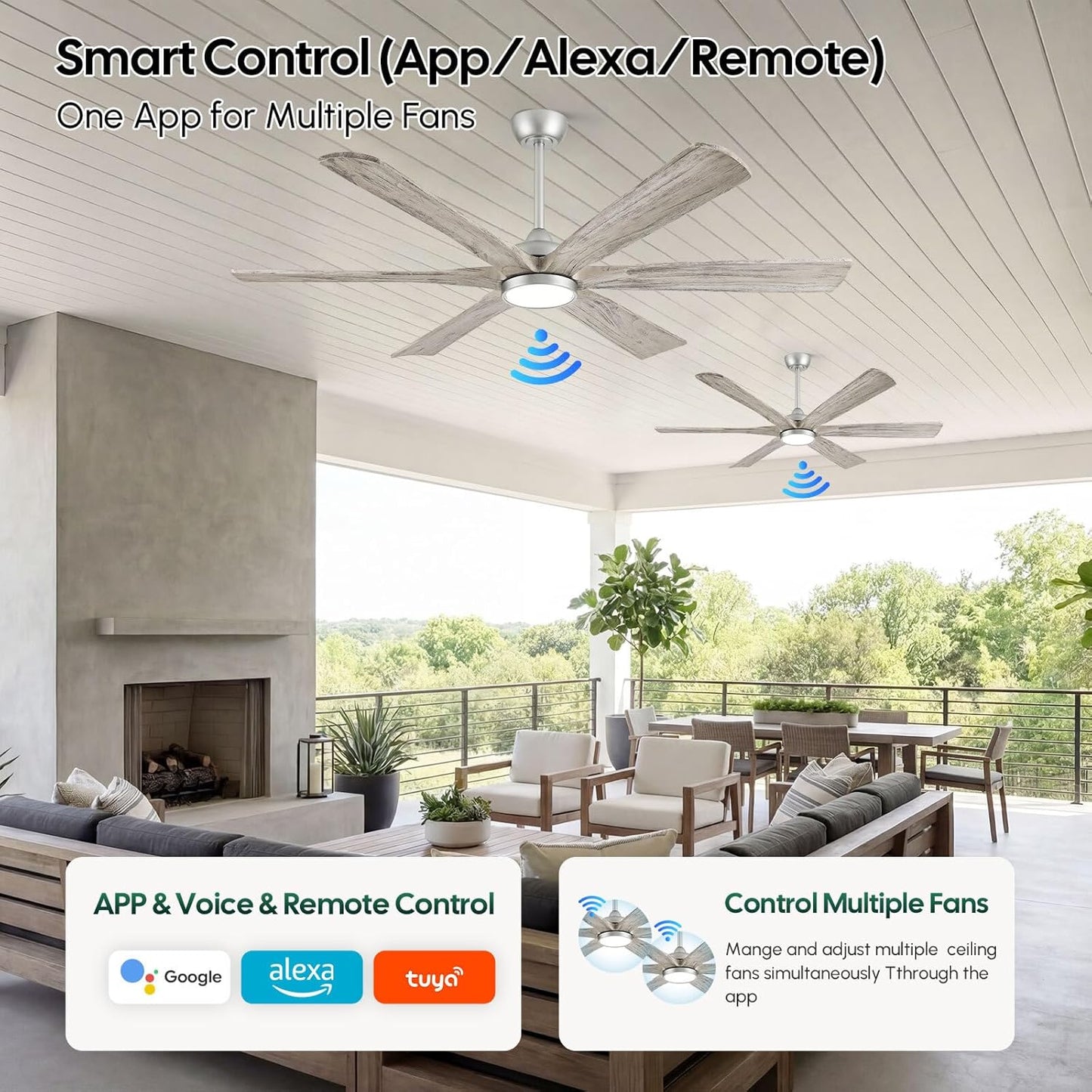 Ventilador techo exterior 60pulg luz moderno Alexa 6 cuchillas