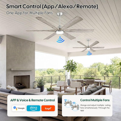 Ventilador techo exterior 60pulg luz moderno Alexa 6 cuchillas