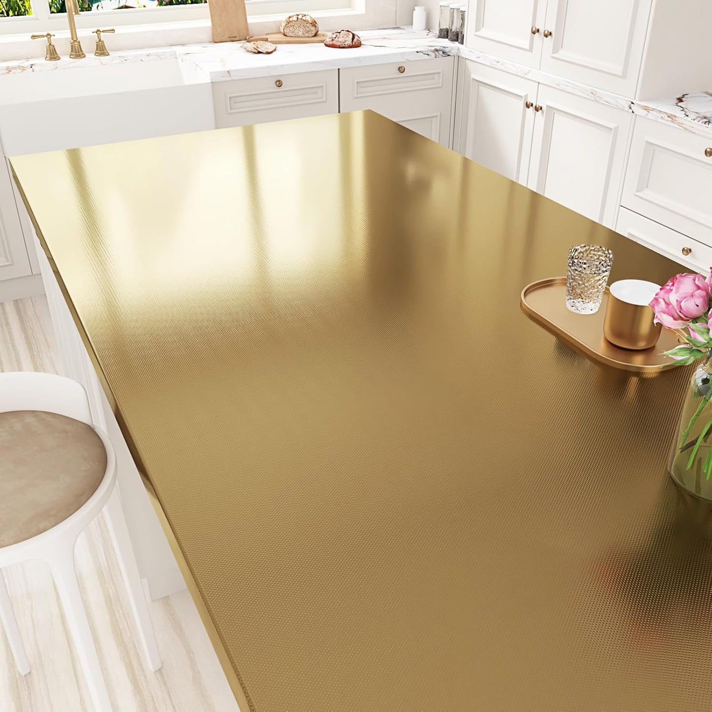 Papel adhesivo acero inox texturizado dorado oscuro impermeable
