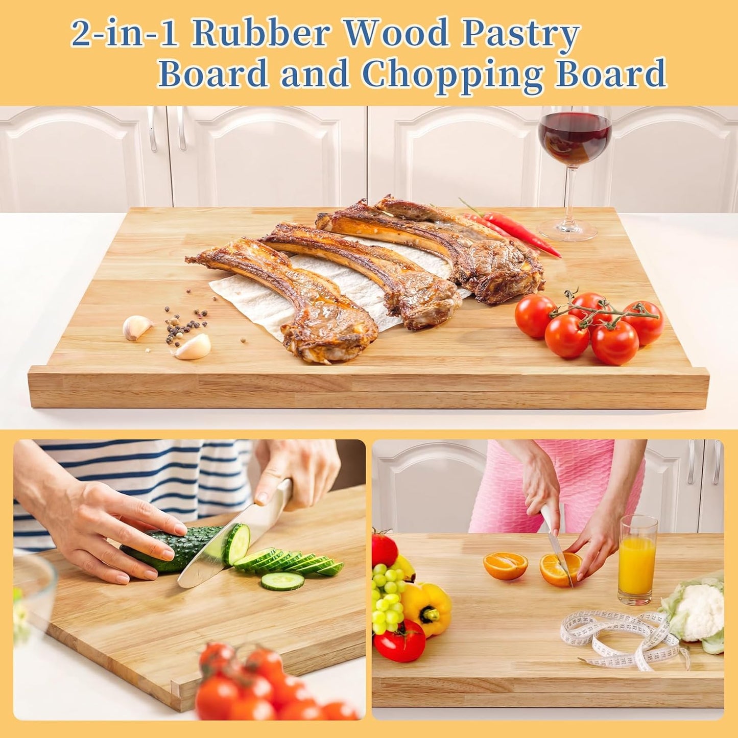 Tablero de pastelería de madera con regla grabada y lip lateral