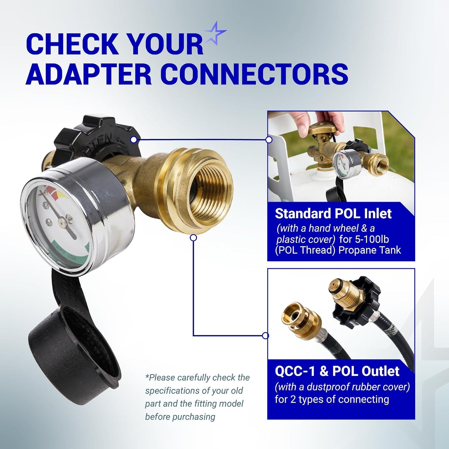 Adaptador tanque propano 100lb POL a QCC1