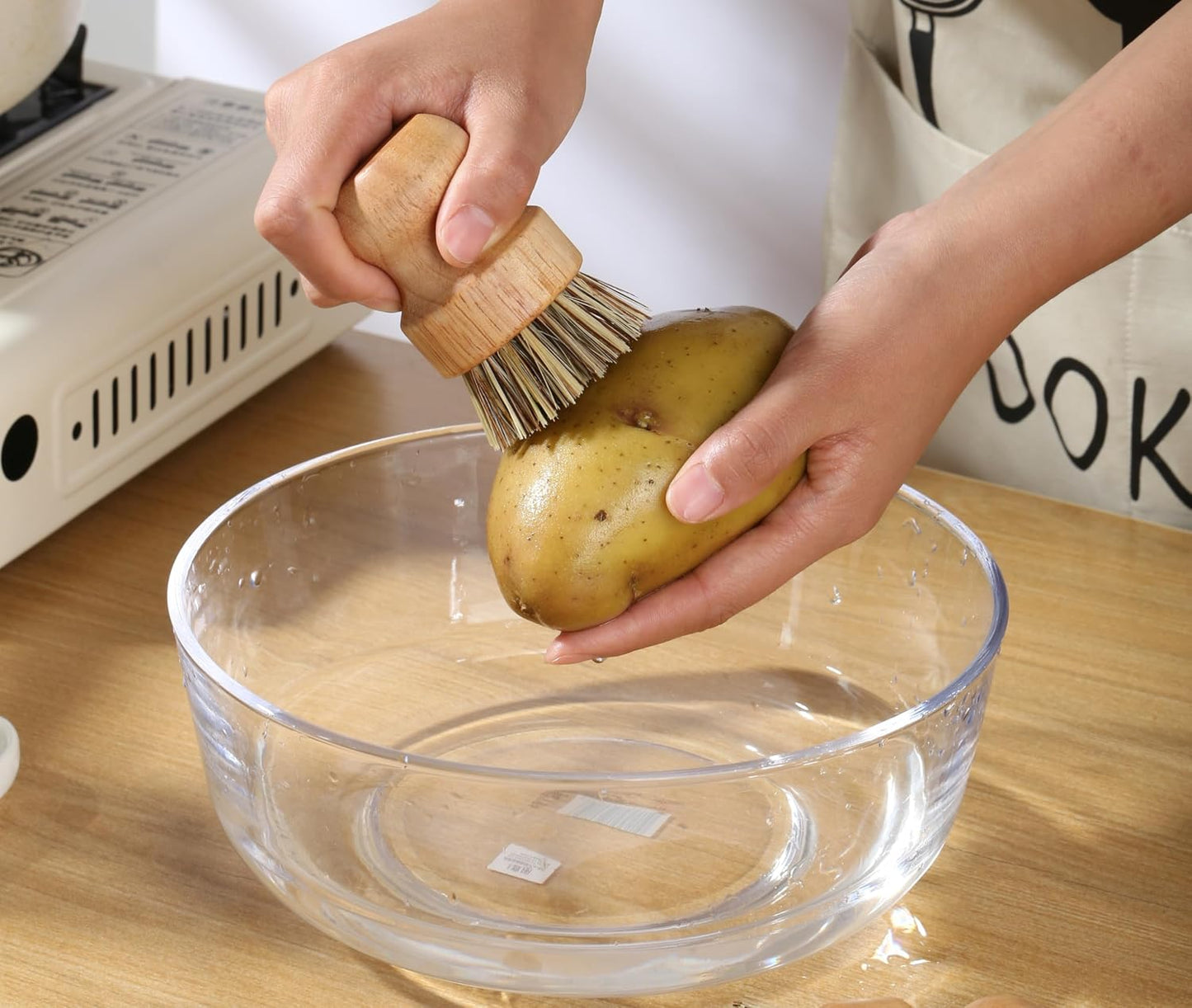Cepillo bambú para maceta y cocina con cerdas duras y sisal