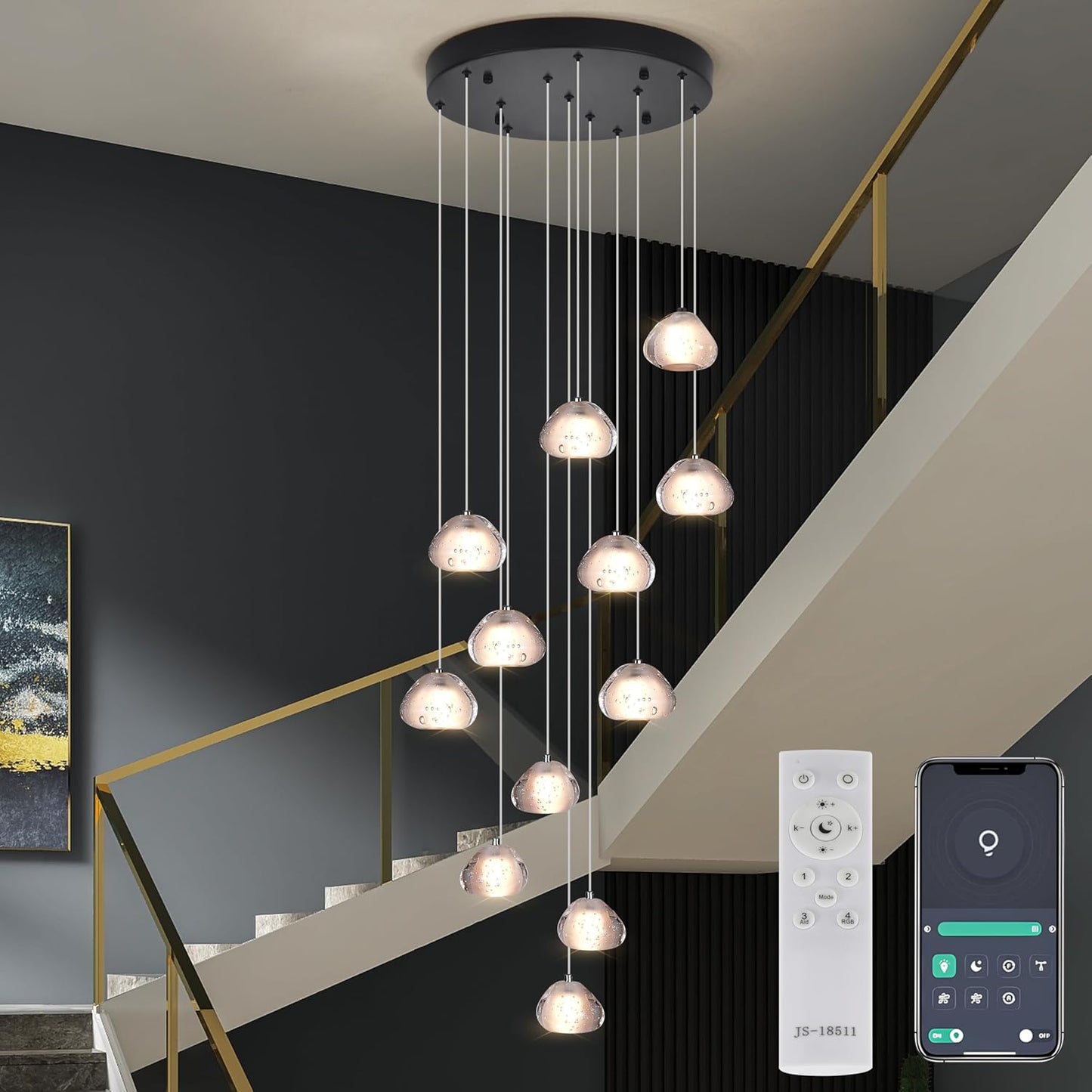Candelabro cristal K9 negro mate 12 luces regulable