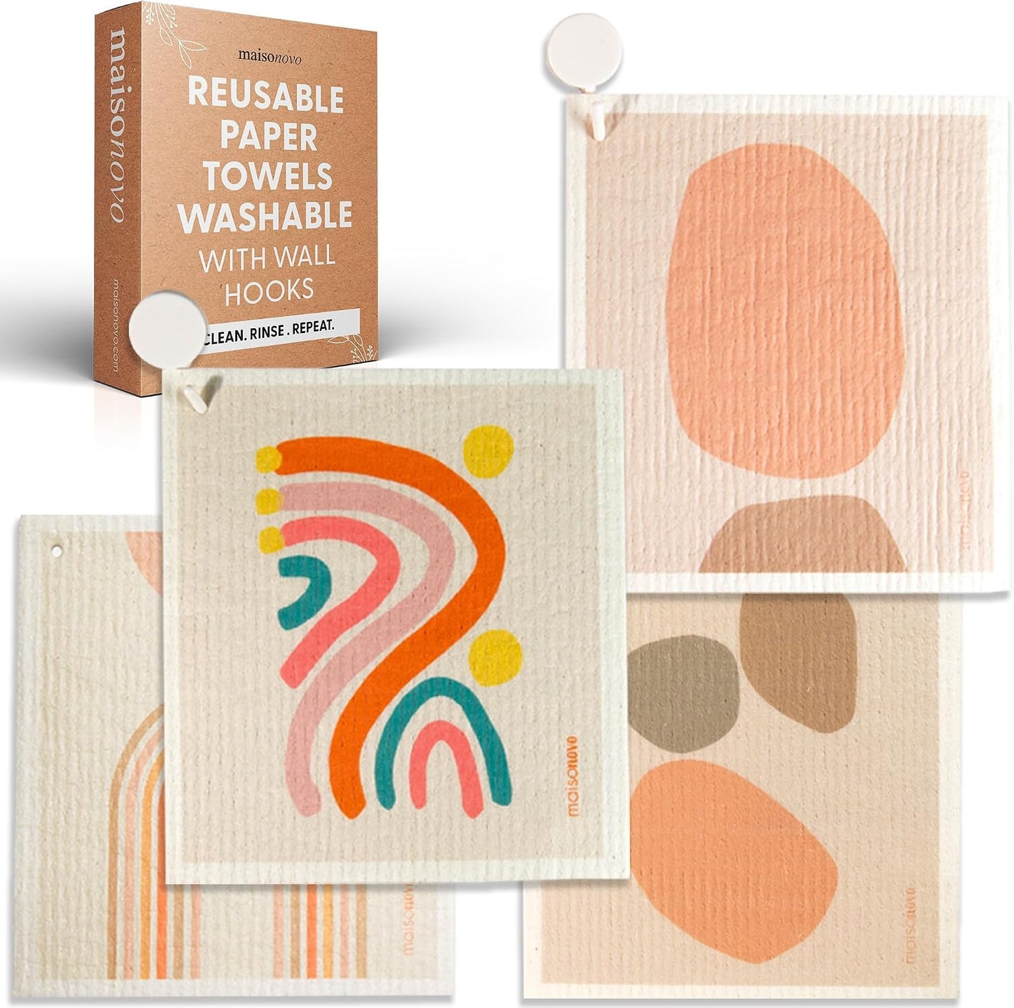 Paquete 4 paños cocina reutilizables lavables modernos