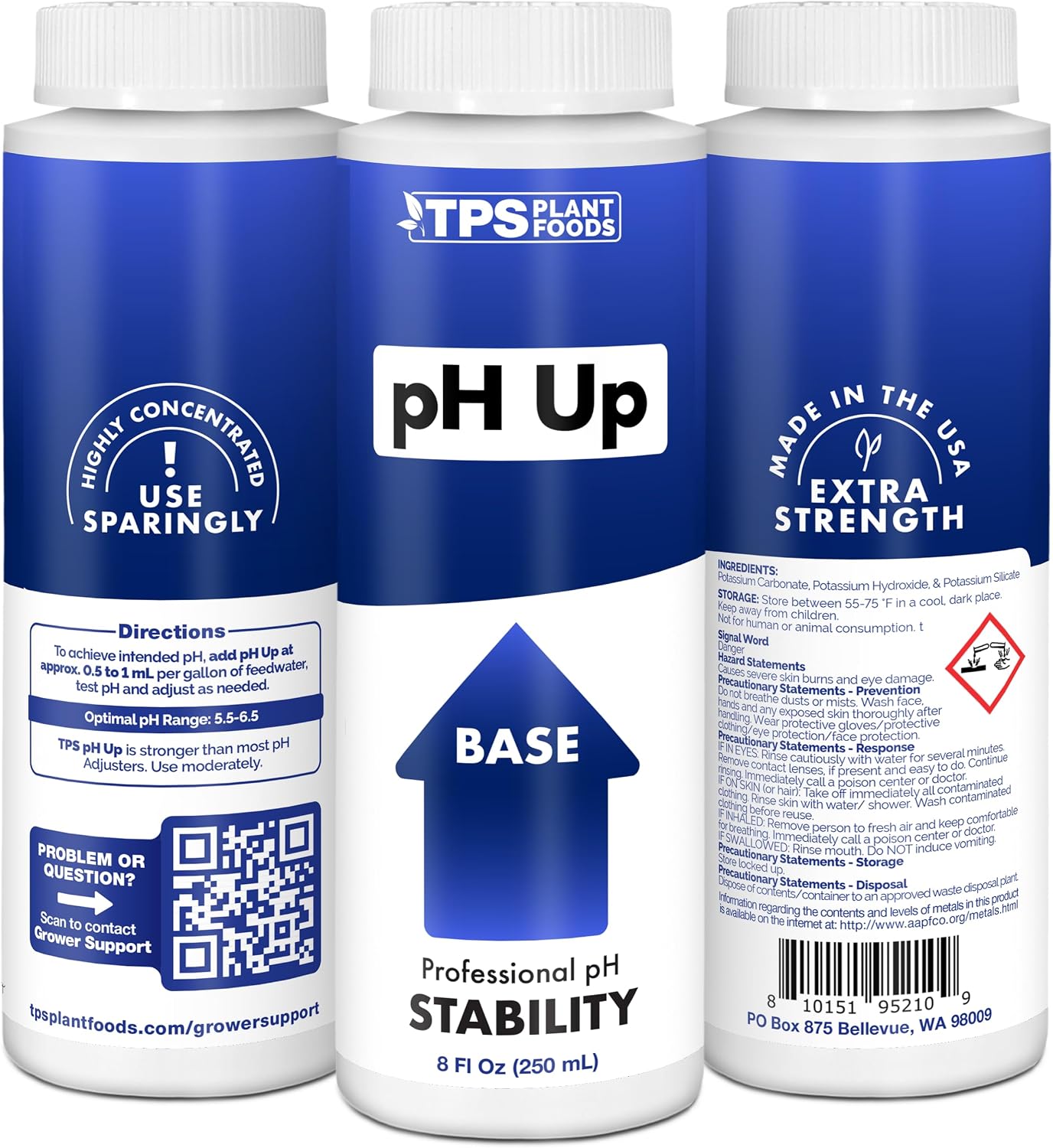 Ajustador pH base profesional para suelo e hidroponía 8.5oz