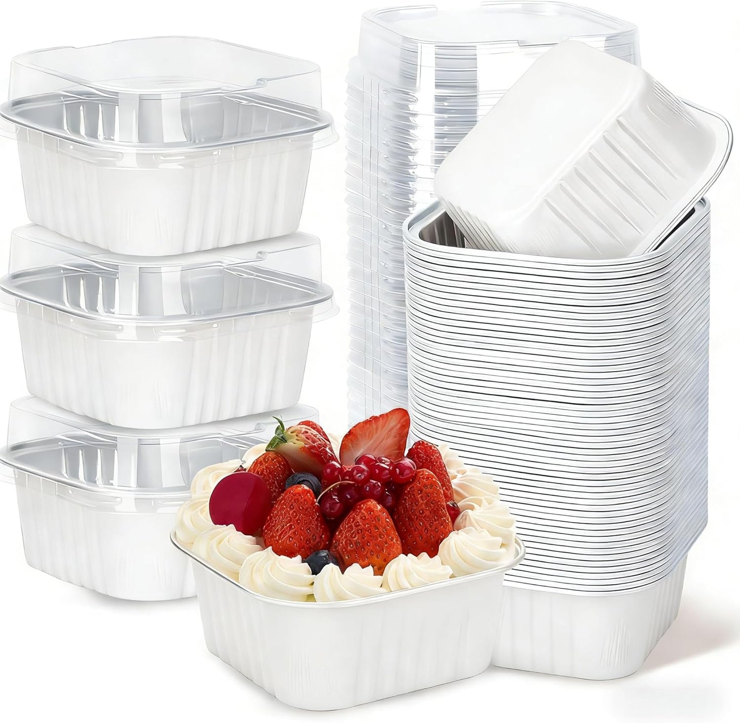 30 Moldes Hornear 5oz Blanca Con Tapas Papel Aluminio