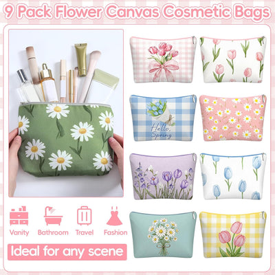 9 bolsas lona flores cosméticos 8.7x6pulg con cremallera