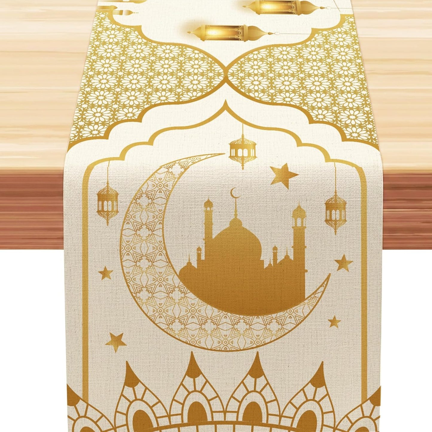 Decoración Ramadán hogar camino mesa dorado 13x72pulg