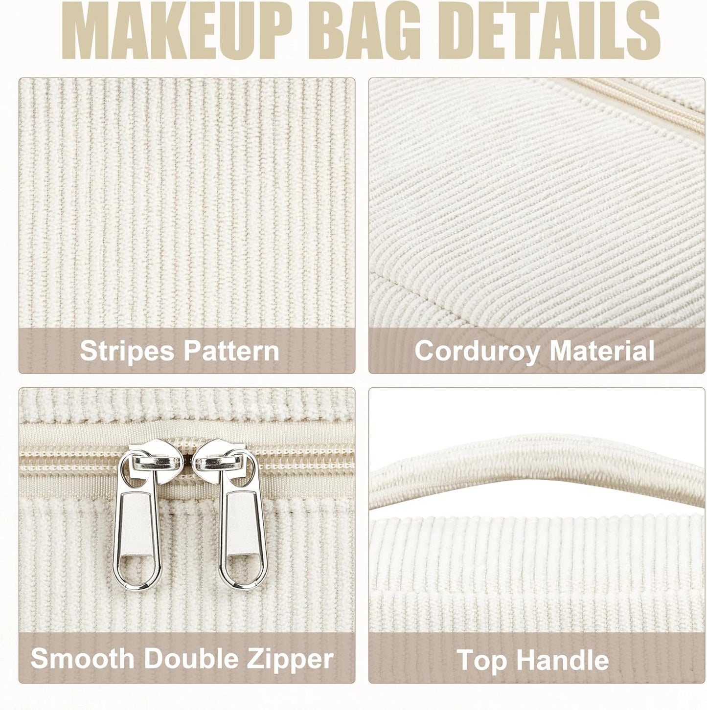 Set 3 Pzas Bolsas Maquillaje Acolchadas Pana Cuadros con Cremallera