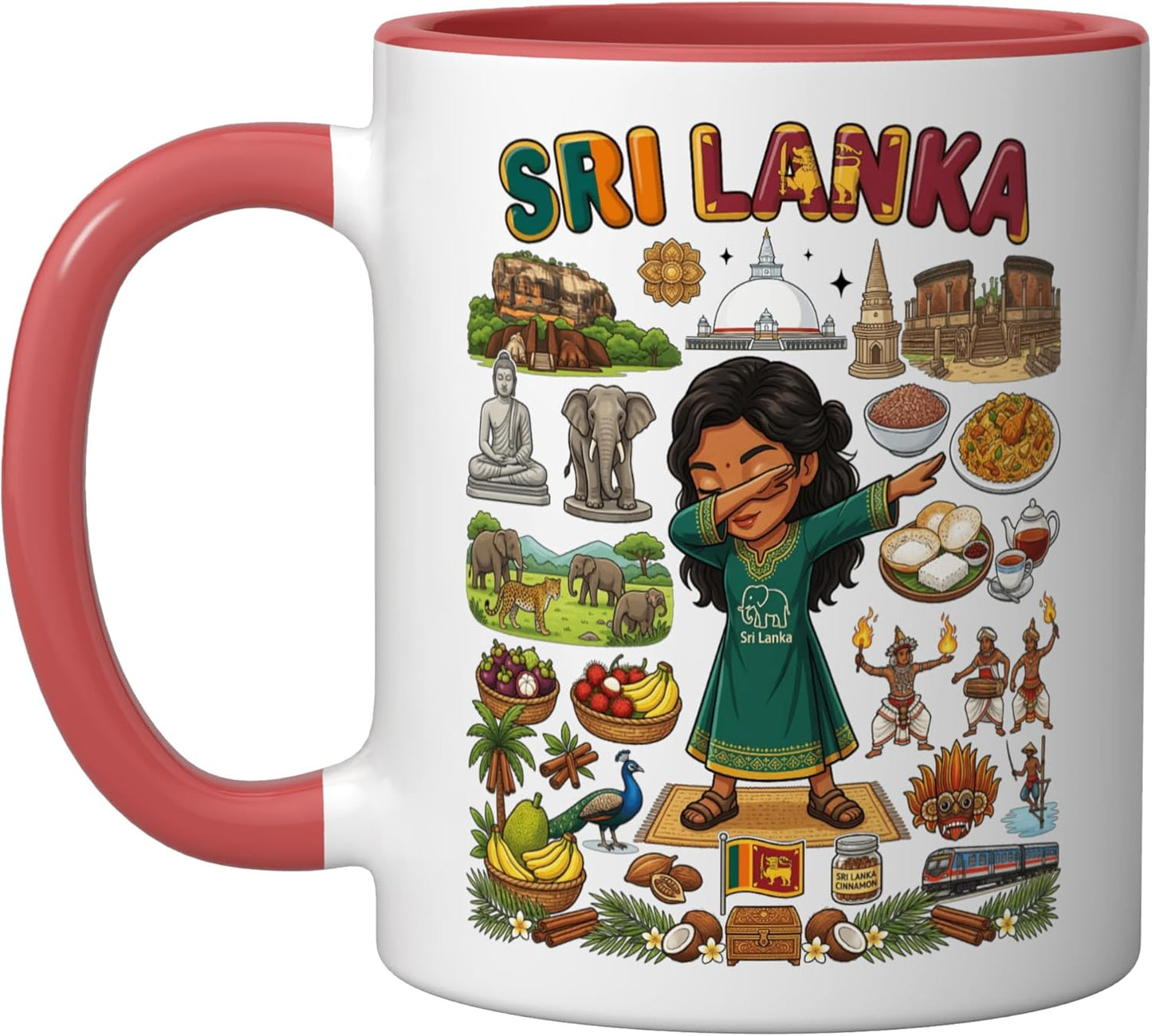 Taza cerámica Kottu con motivos de Sri Lanka y elefante