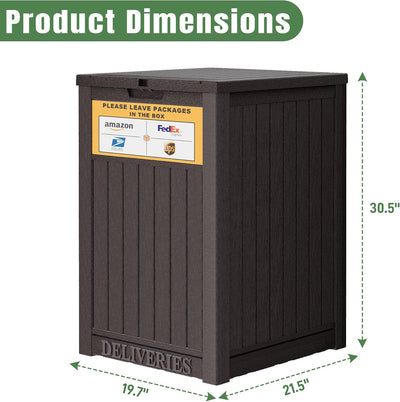 Caja entrega paquetes exterior con seguro y letrero marrón