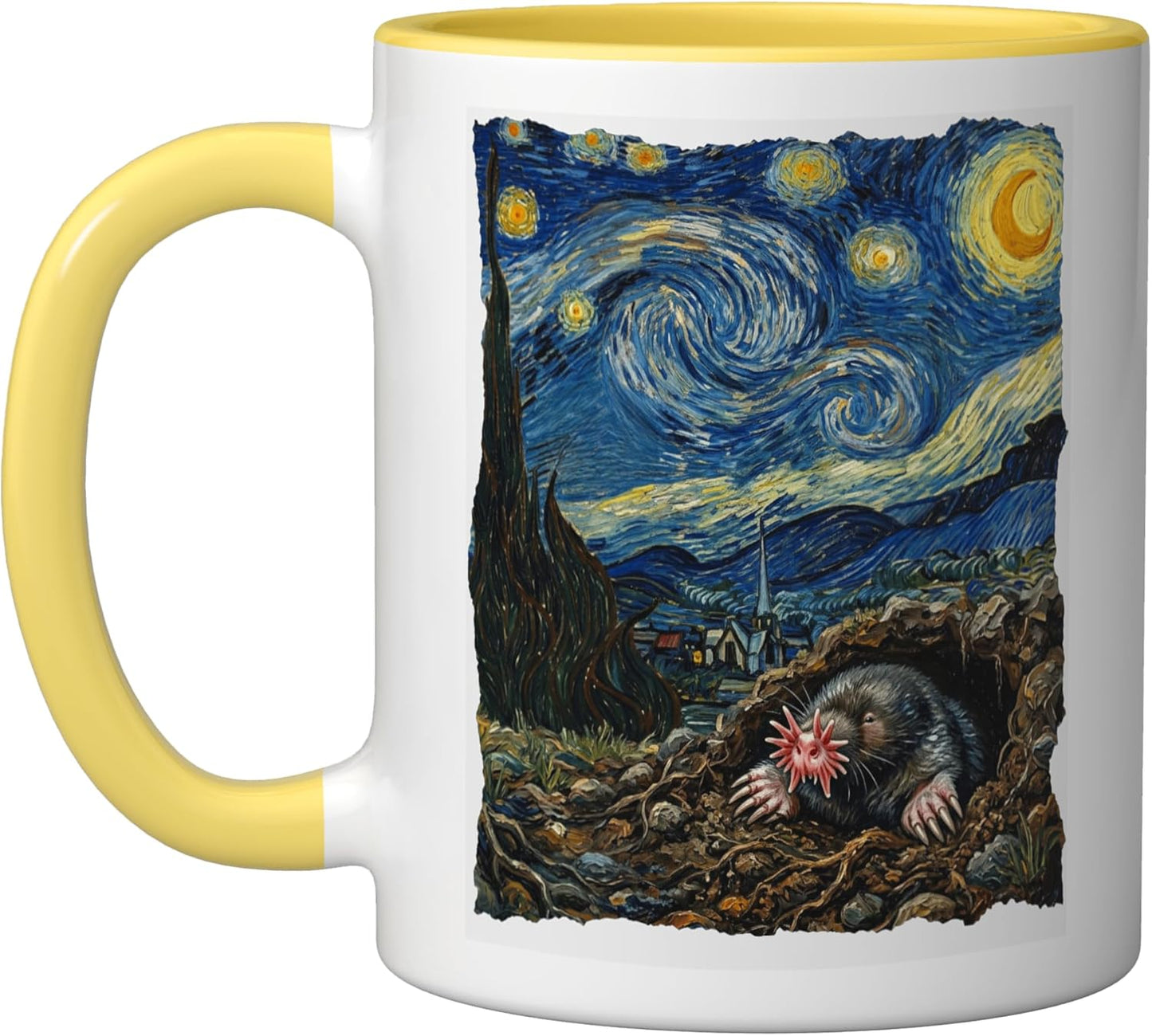 Taza Cerámica Mole Estrella Noche Amarillo Blanco