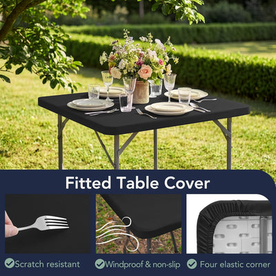 Manta para mesa cuadrada elástica 34x34 pulgadas 2 piezas protectora de mesas plegables para picnic al aire libre negra