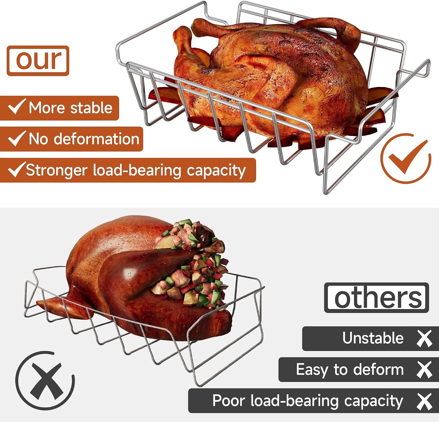 Estante inox asar pavos barbacoa Kamado Joe 18pulg