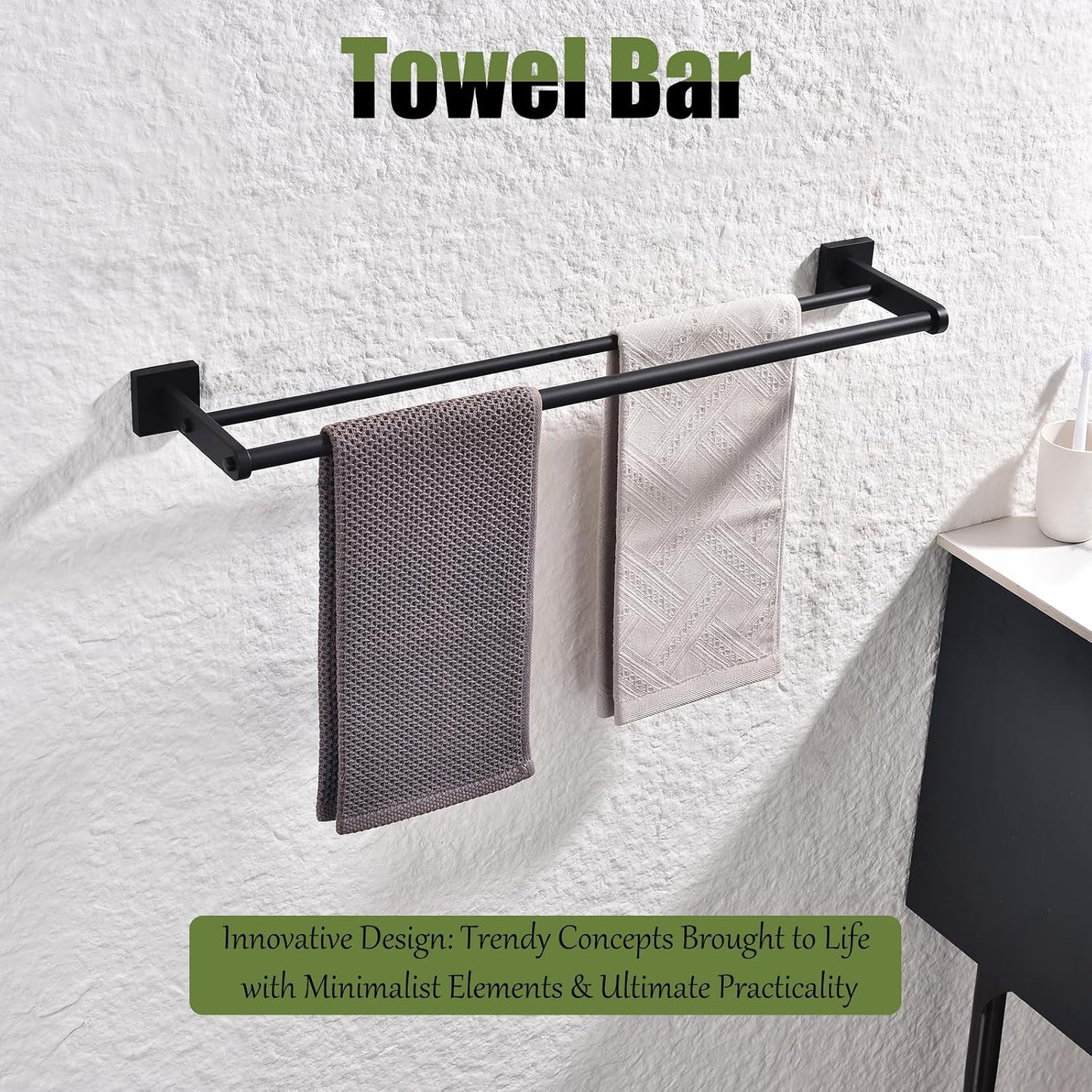 Toallero pared acero inox 24pulg acabado negro