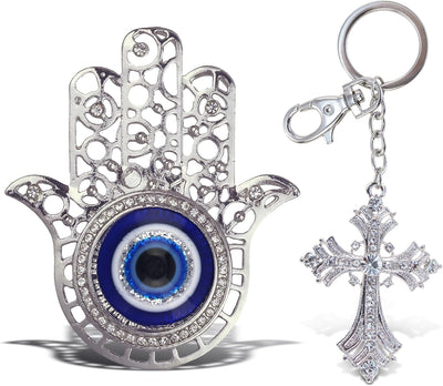 Set llavero y imán para nevera con charm brillante Fleur de Lis y ojo malo