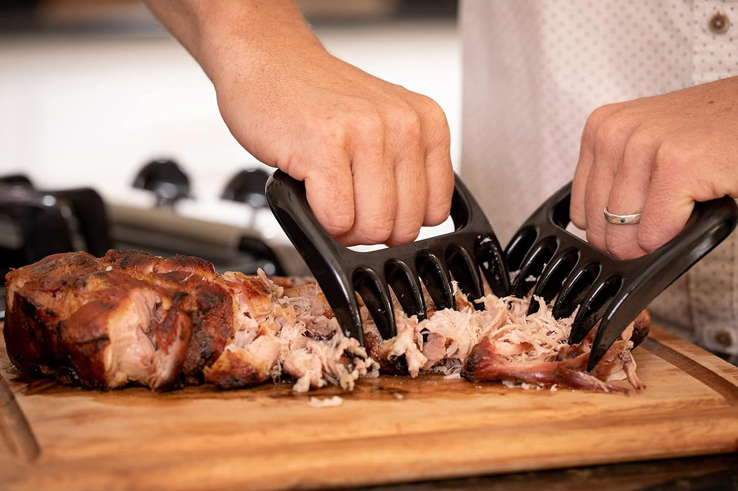 Juego accesorios parrilla con guantes silicona garras termómetro