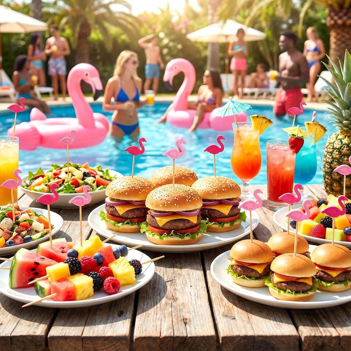 100 Palillos Bambú 4.72pulg para Aperitivos Luau