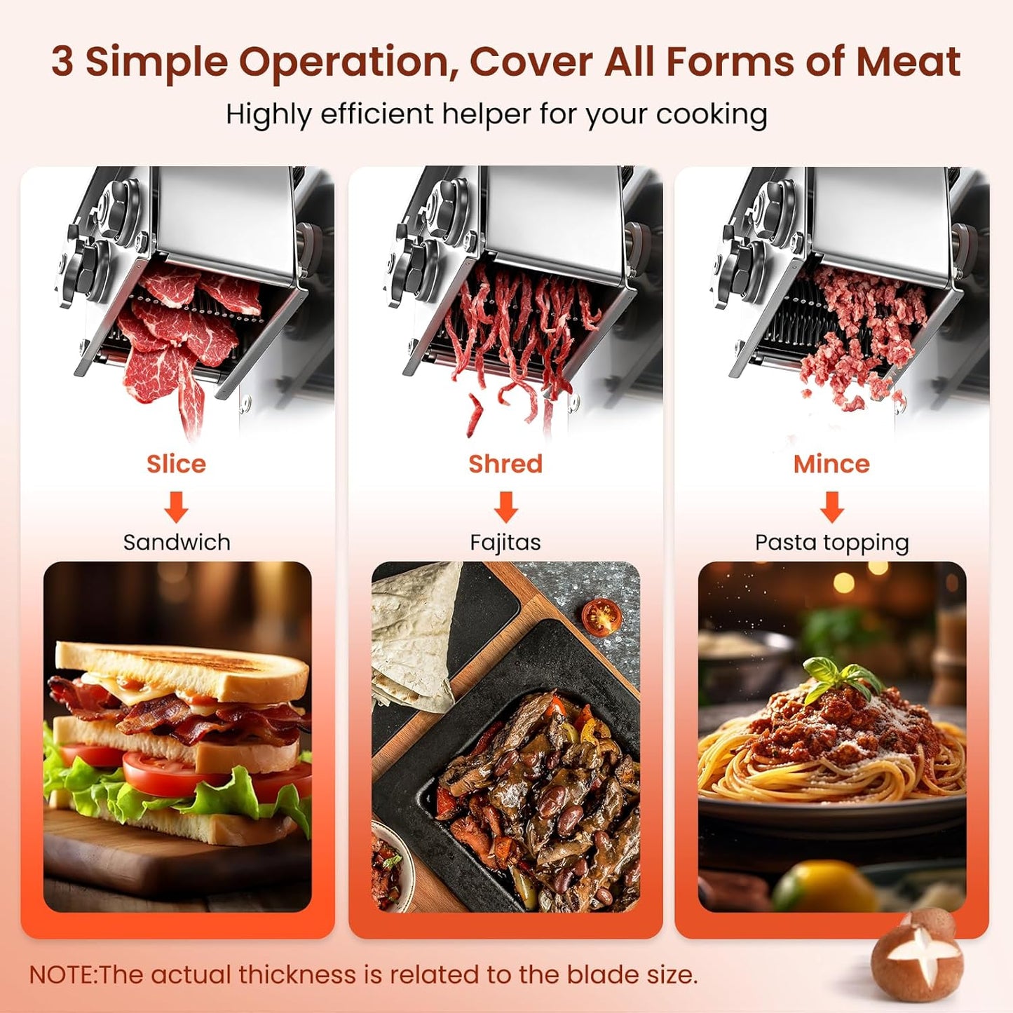Cortador carne 3en1 850W procesa 330lb/h