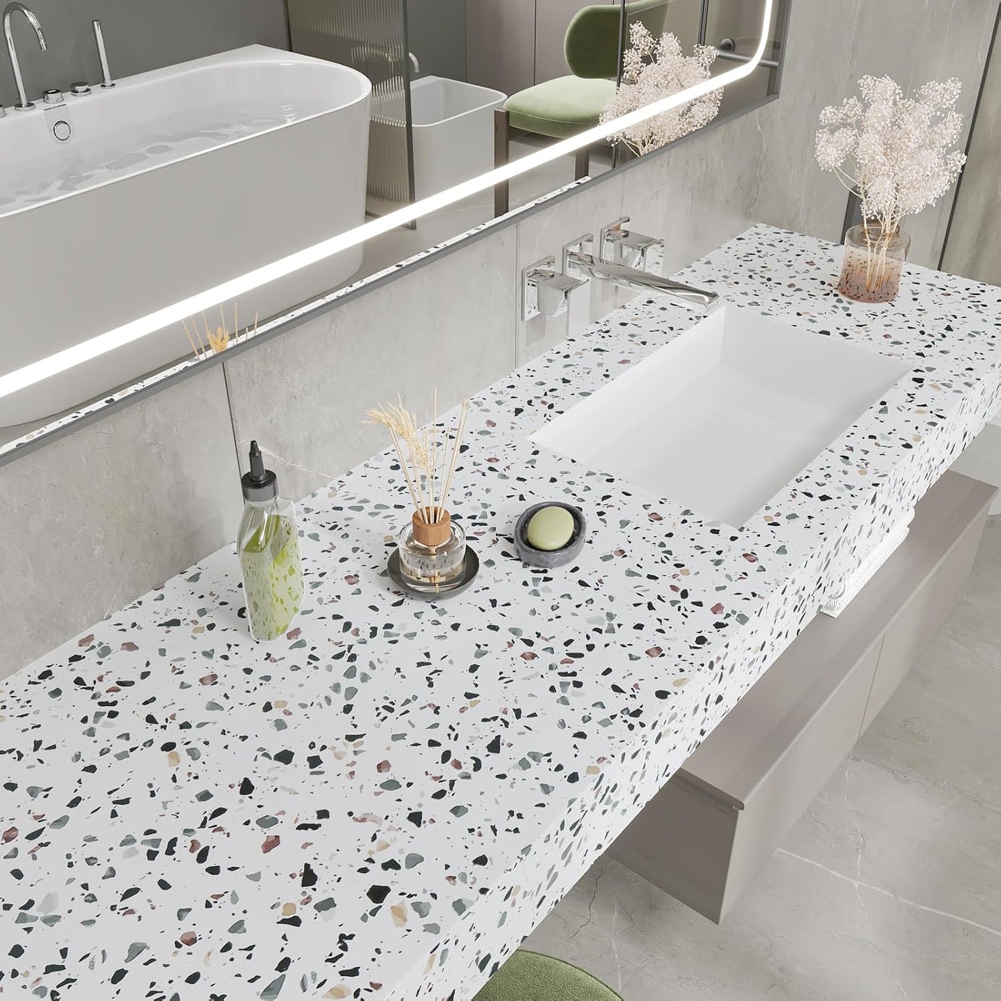 Papel adhesivo terrazo mate para encimeras 12x100pulg